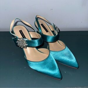 Luxurious Teal Satin Heels by Erijunor